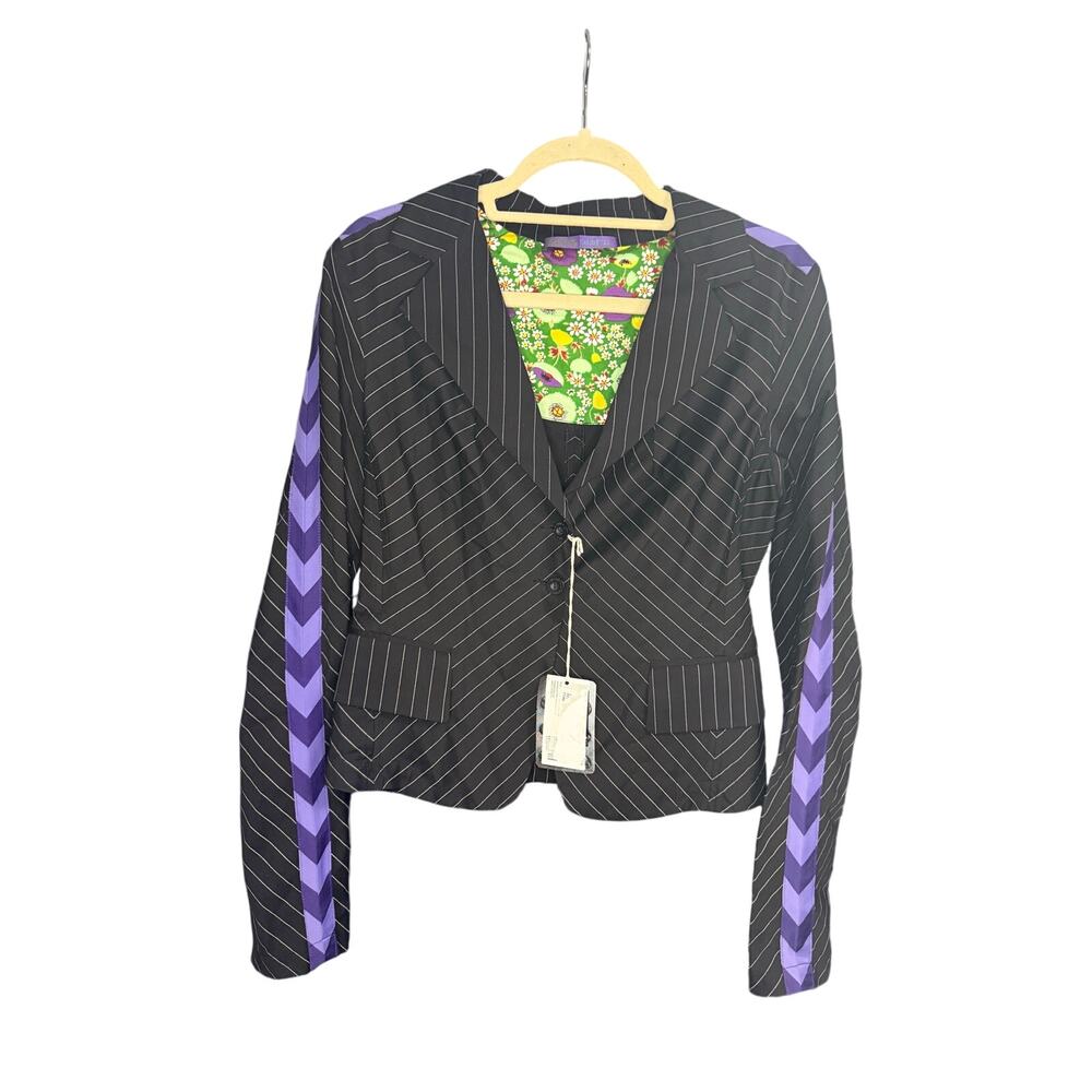NWT Pianura Studio Black Pinstripe Blazer with Purple Detail Women's Size 46/S